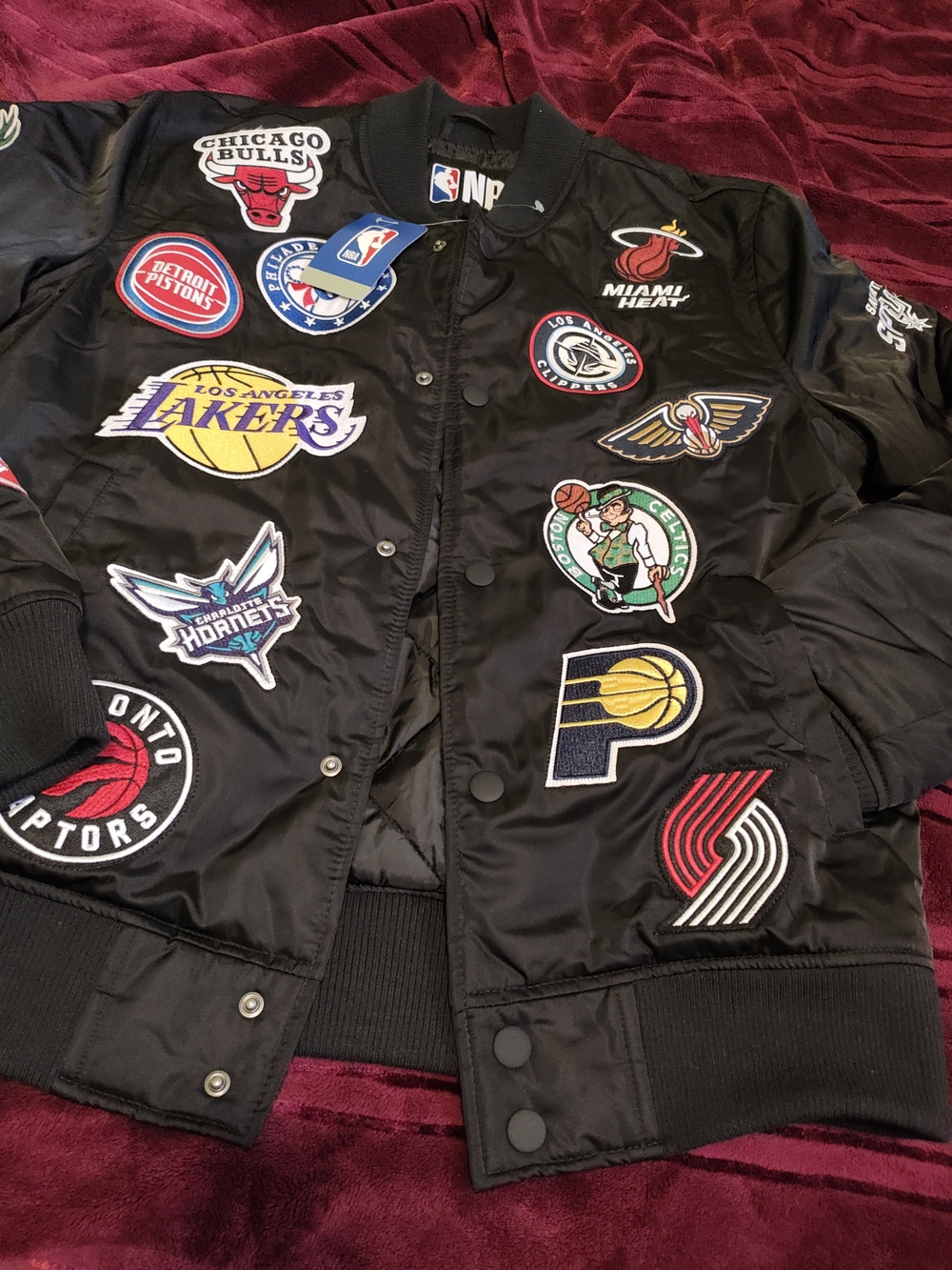 NBA Black Bomber Jacket with Multiteam Embroidered Patches S.